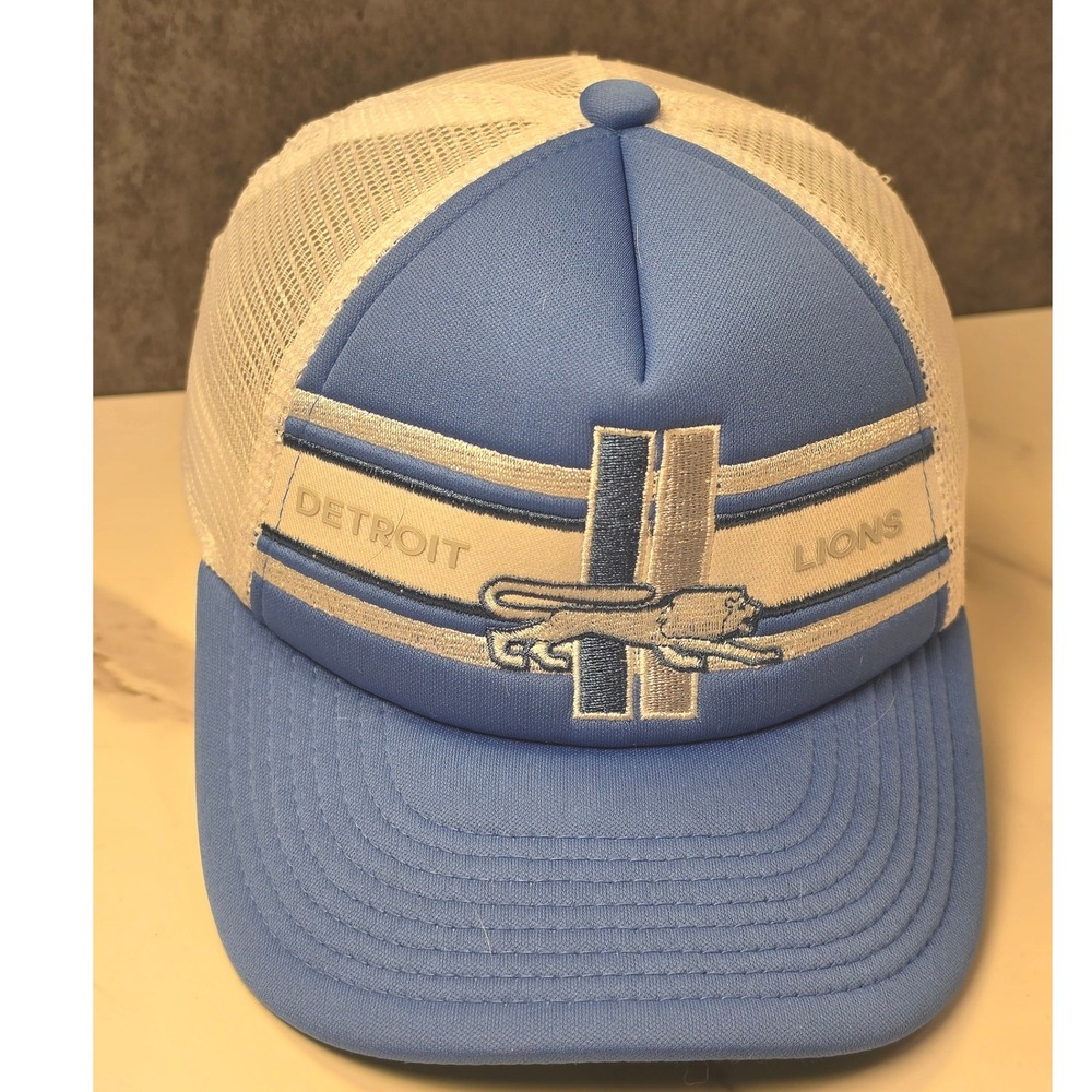 Mitchell & Ness Detroit Lions Trucker Hat Mens Blue White Snapback Mesh Cap
